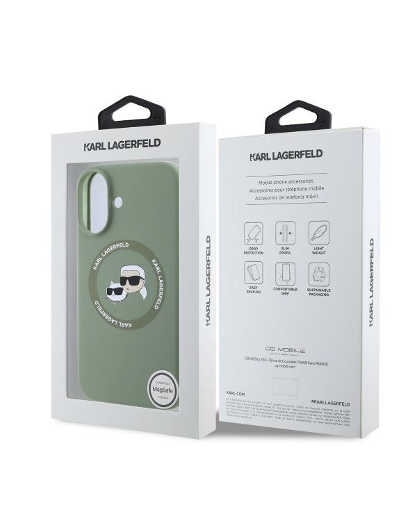 Karl Lagerfeld Liquid Silicone K&CH Heads MagSafe Case for iPhone 16 Kaki