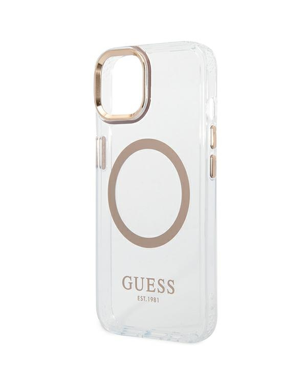 Guess Transparent MagSafe Compatible Case for iPhone 14 Plus Gold