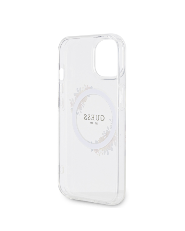 Guess PC|TPU Flowers Ring Glossy Logo MagSafe Чехол для iPhone 13 прозрачный