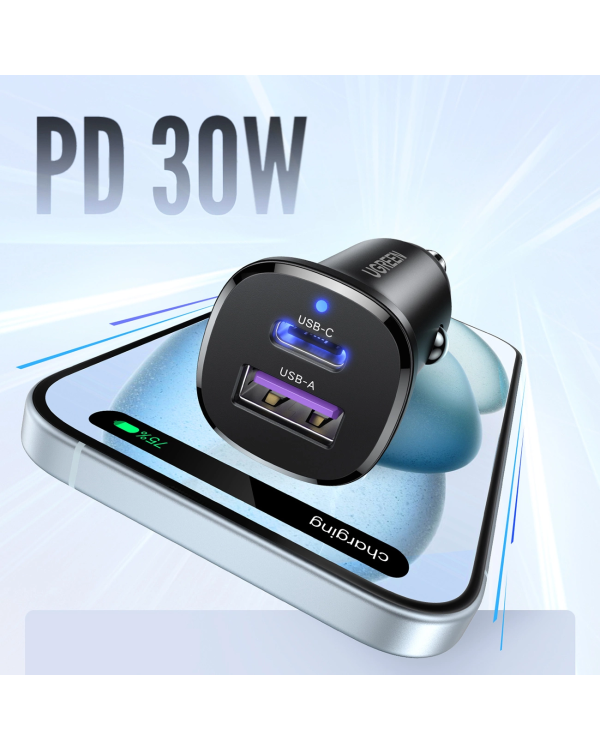 Автомобильное зарядное устройство Ugreen EC305 25845 USB-C USB-A 30W - черный