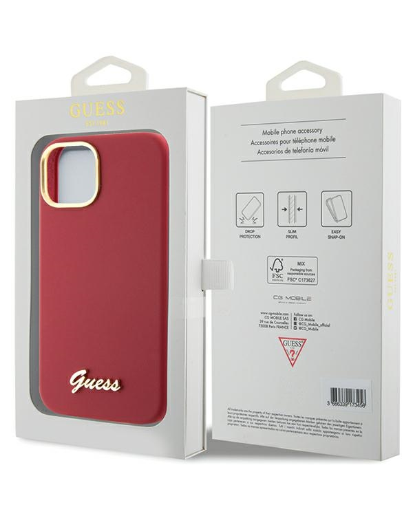 GUHCP15SSMBSLM Guess iPhone 15 6.1" hardcase Silicone Script Metal Logo & Frame magenta