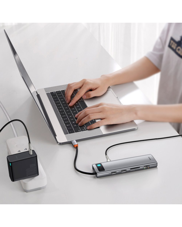 Дополнительное изображение книги «Концентратор 11in1 Baseus Metal Gleam Series, USB-C - 3x USB 3.0 + 2x HDMI + USB-C PD + Ethernet RJ45 + microSD|SD + VGA + AUX»