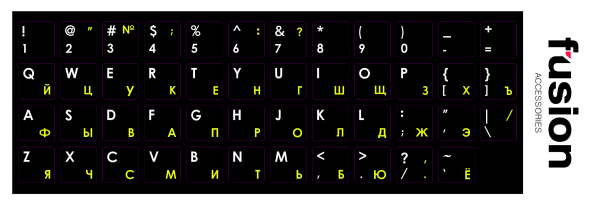Fusion ламинированные наклейки для клавиатуры RU / ENG желтые