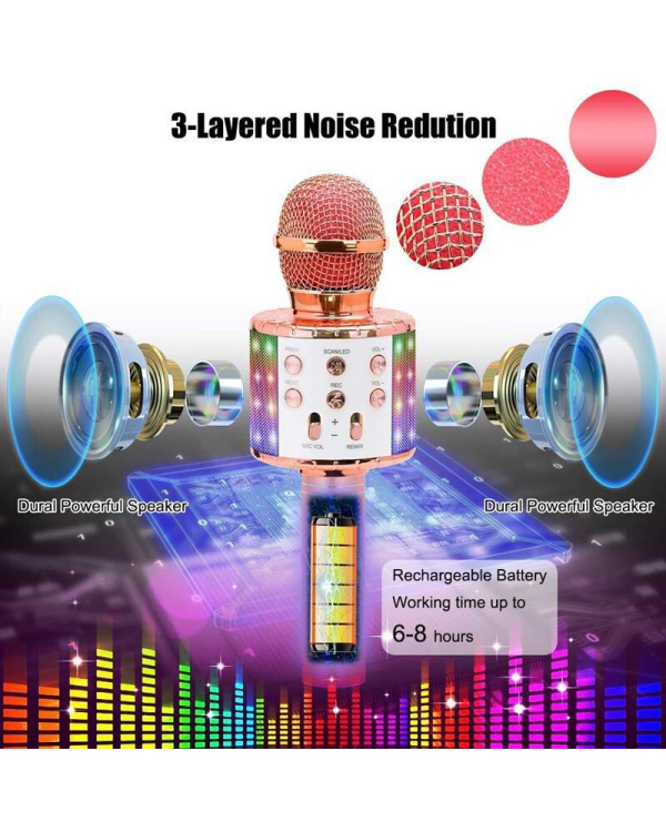 Goodbuy LED караоке-микрофон с динамиком bluetooth / 5W / aux / голосовой модулятор / USB / Micro SD золотой