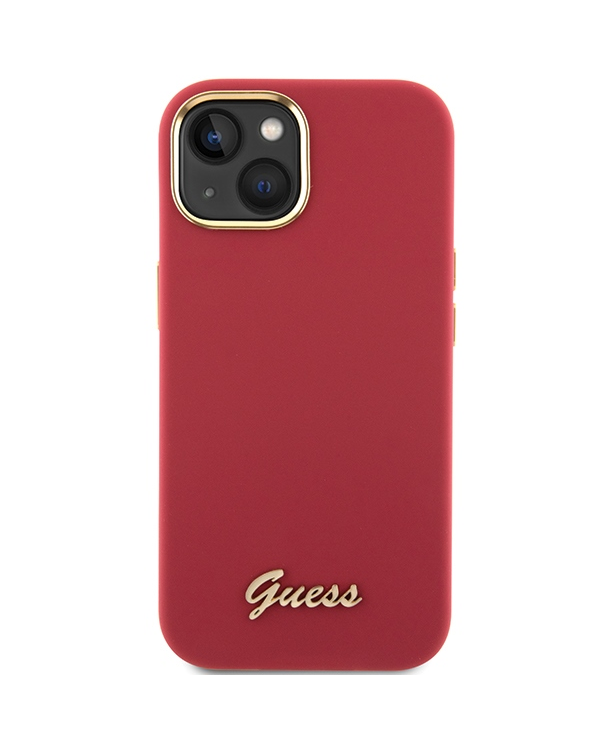 GUHCP15SSMBSLM Guess iPhone 15 6.1" hardcase Silicone Script Metal Logo & Frame magenta