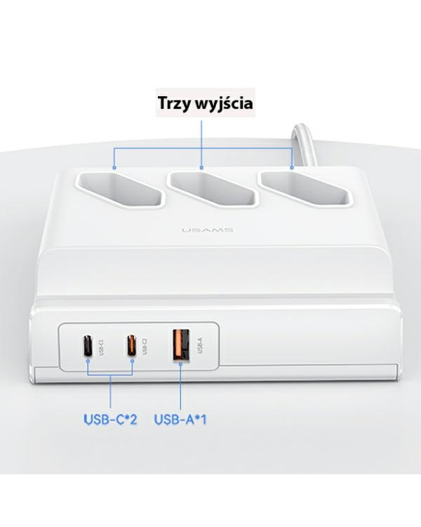 USAMS Listwa zasilająca 65W Super Si Fast Charging USB Extension Socket EU biały|white CC160TC01 (US-CC160)