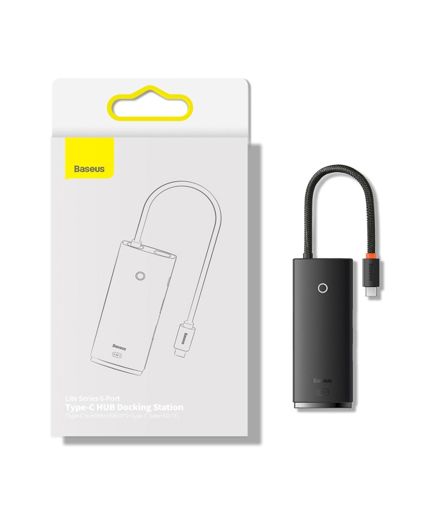 Дополнительное изображение книги «Baseus Lite Series Hub 6w1 USB-C to 2x USB 3.0 + USB-C + HDMI + SD|TF (black)»