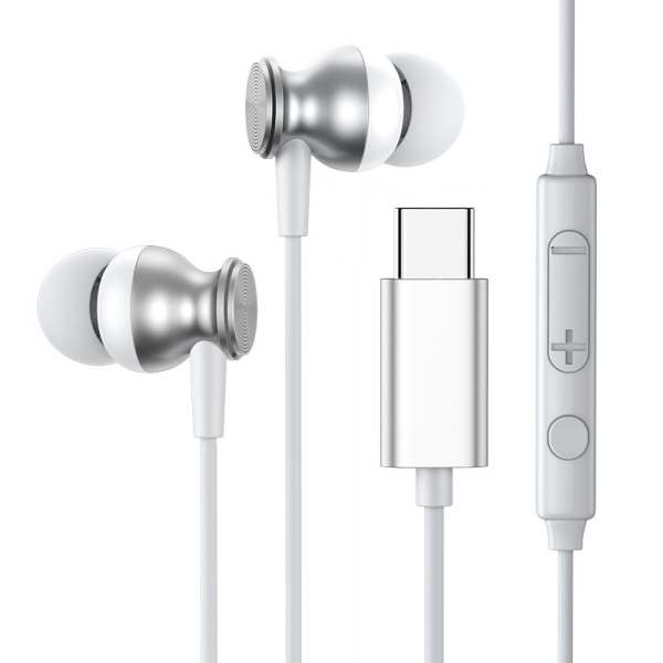 Joyroom EarBuds USB Headphones Type C with remote control and microphone silver (JR-EC04 Silver)