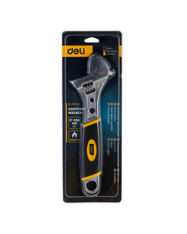 Регулируемый ключ с пластиковой рукояткой Deli Tools EDL30108, 8" (серебристый)