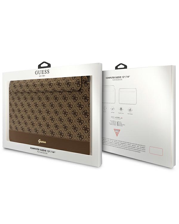 Guess Sleeve GUCS14PS4SGW 14" brown|brown 4G Stripe Metal Logo