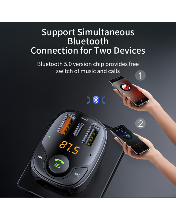 Rock Transmitter FM B301 MP3, Bluetooth - 2xUSB + Type C + micro SD - 36 Вт черный