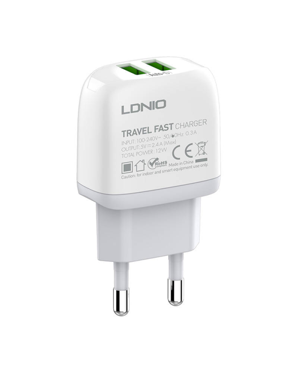Настенное зарядное устройство LDNIO A2219 2USB + кабель USB-C