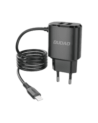 Dudao 2x USB wall charger with built-in Lightning 12 W cable black (A2ProL black)
