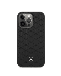 MEHCP13XSPSBK Mercedes Genuine Leather Quilted Hard Case for iPhone 13 Pro Max Black