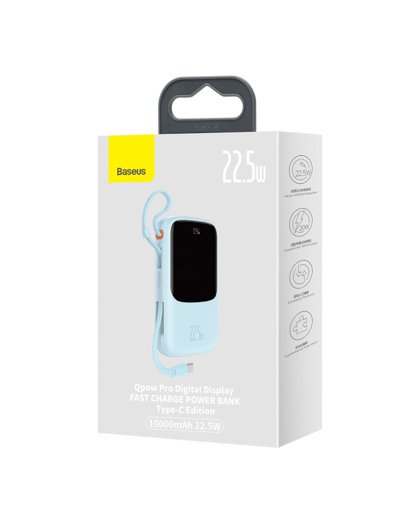 Baseus Qpow power bank 10000mAh built-in USB Type-C cable 22.5W Quick Charge SCP AFC FCP blue (PPQD020103)