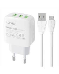 Настенное зарядное устройство LDNIO A3312 3USB + кабель MicroUSB