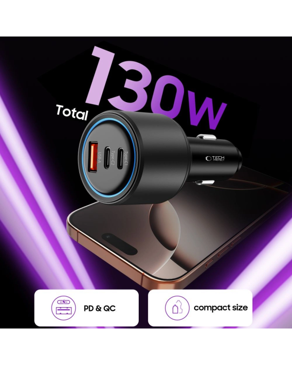 CC04 3-port PD130W car charger - black