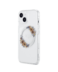 Guess PC|TPU Flowers Ring Glossy Logo MagSafe Чехол для iPhone 13 прозрачный