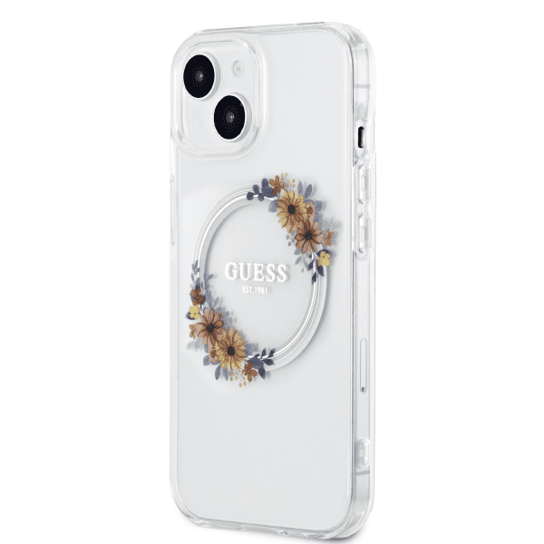 Guess PC|TPU Flowers Ring Glossy Logo MagSafe Чехол для iPhone 13 прозрачный