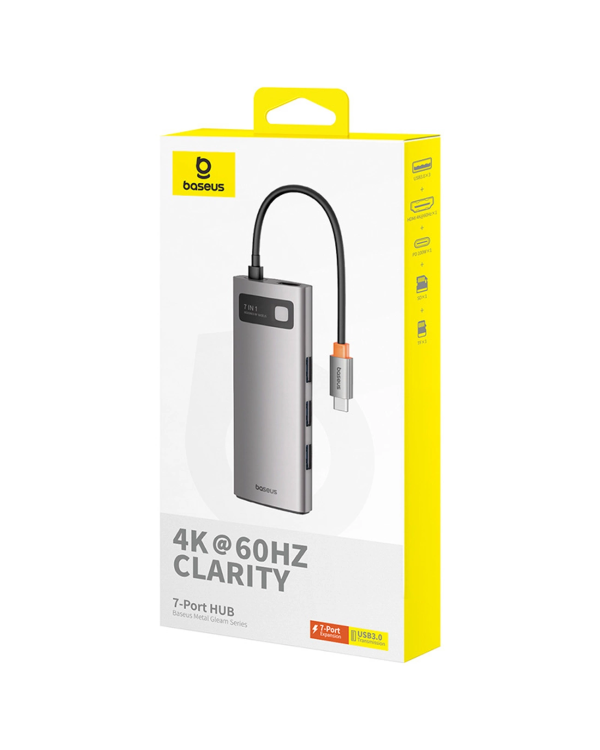 Baseus Metal Gleam 7in1 HDMI 4K 60Hz USB-C Hub | 3x USB 3.0 | USB-C PD | SD | microSD - Gray