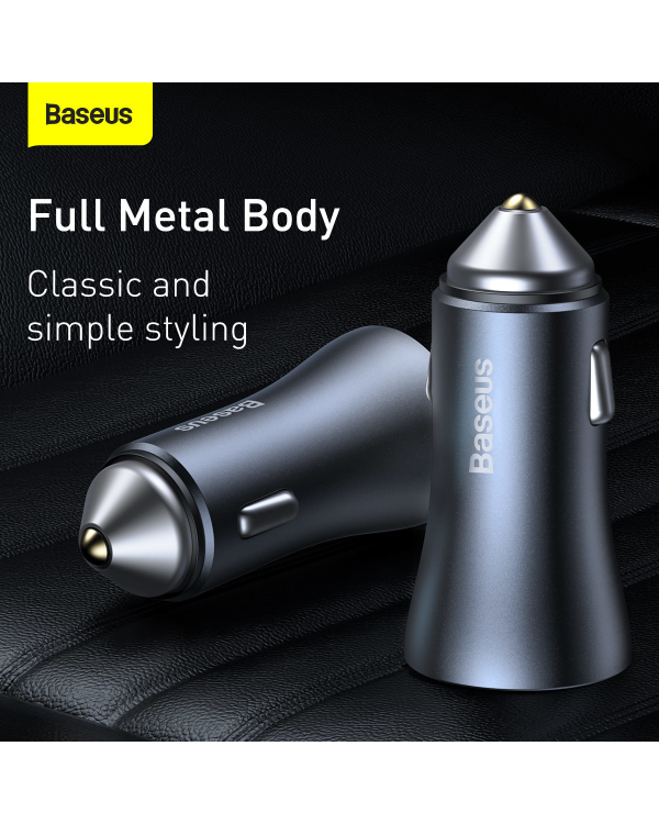 Baseus Golden Contactor Pro quick car charger 2x USB 40 W Quick Charge SCP FCP AFC + USB - USB Type C cable gray (TZCCJD-A0G)