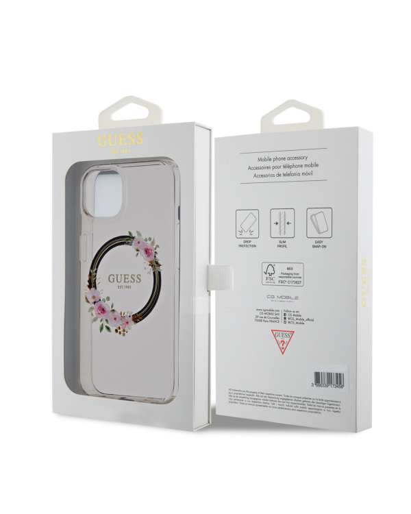 Guess PC|TPU Flowers Ring Glossy Logo MagSafe Чехол для iPhone 13 черный
