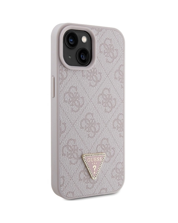 Guess Leather 4G Triangle Strass case for iPhone 15 - pink