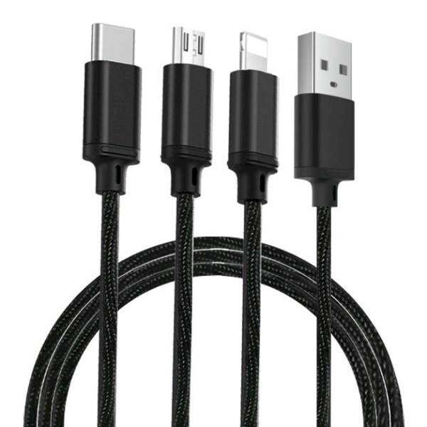 Remax Agile 3in1 RC-131th Nylon Braided USB - micro USB / Lightning / USB-C Cable 2.8A 1m black (PD-B31th black)