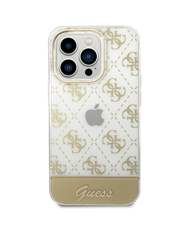 Guess PC|TPU Peony Glitter Script Logo Case for iPhone 14 Pro Max Gold