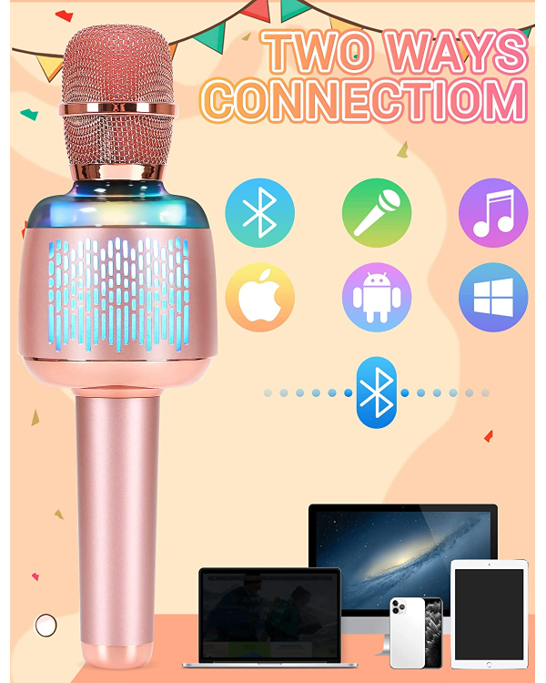 Fusion KG001 микрофон для караоке со встроенным динамиком bluetooth / 5 Вт / aux / голосовой модулятор / USB / Micro SD розовый