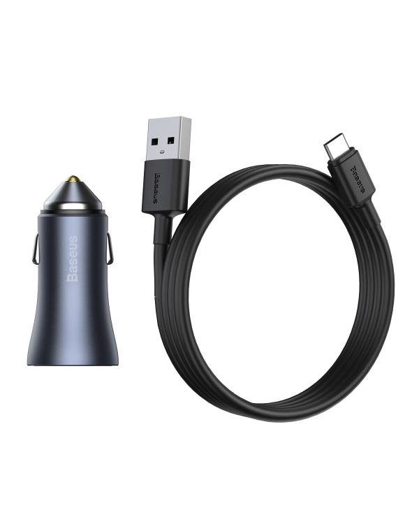 Baseus Golden Contactor Pro quick car charger 2x USB 40 W Quick Charge SCP FCP AFC + USB - USB Type C cable gray (TZCCJD-A0G)