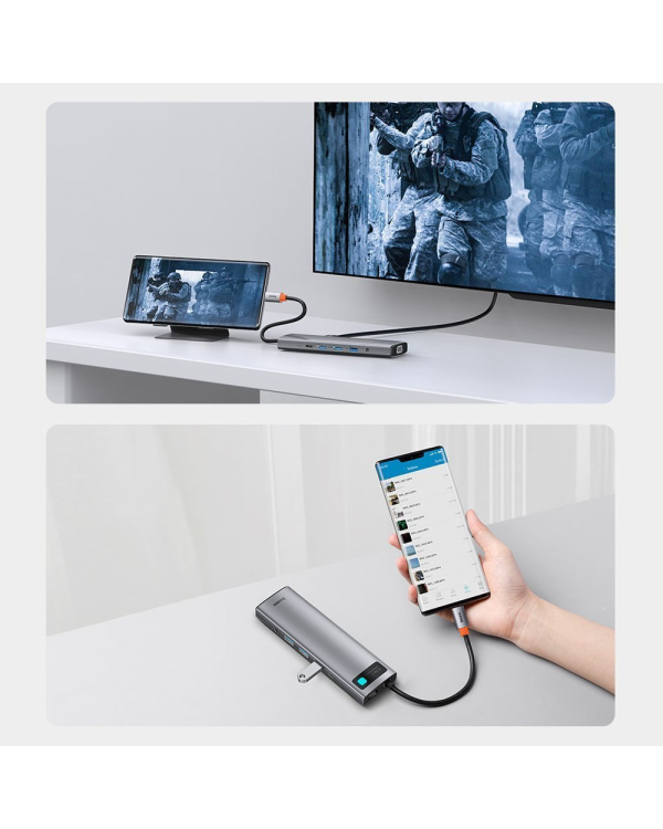 Дополнительное изображение книги «Концентратор 11in1 Baseus Metal Gleam Series, USB-C - 3x USB 3.0 + 2x HDMI + USB-C PD + Ethernet RJ45 + microSD|SD + VGA + AUX»