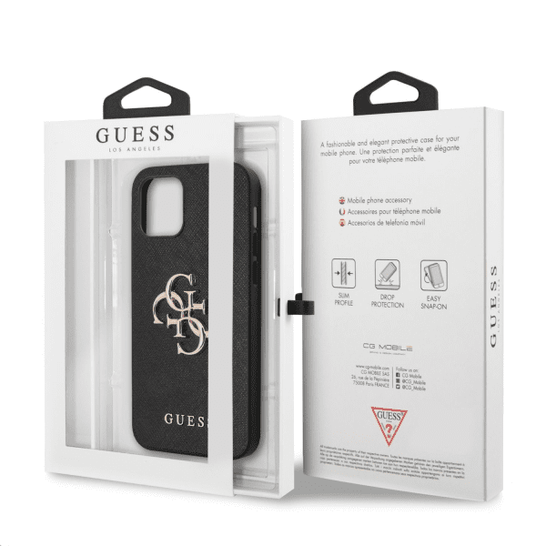Обложка книги «GUHCP12MSA4GGBK Guess PU Saffiano Big 4G Metal Logo Case for iPhone 12/12 Pro Black»