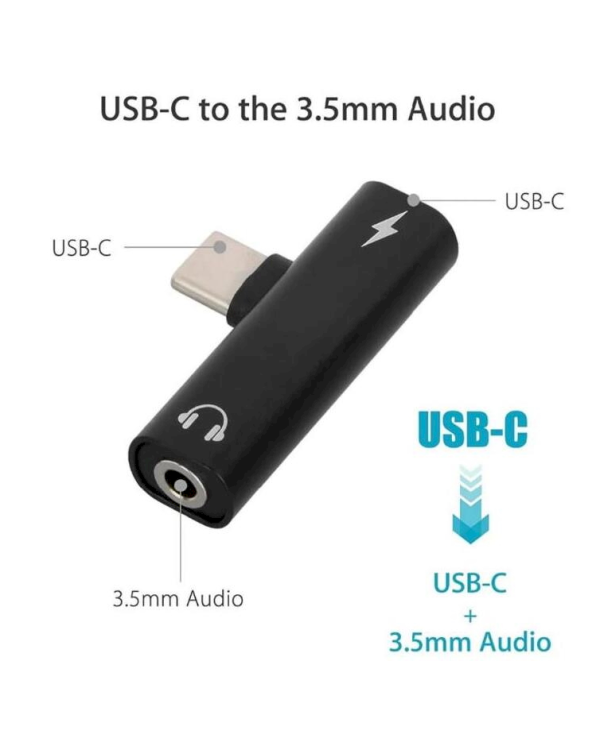 Fusion T-type 3.5 mm на USB-C Аудио Адаптер для Телефонов Черный (OEM)