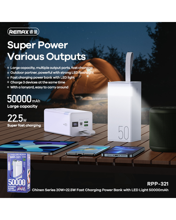 REMAX Power Bank 50000mAh RPP-321 Chinen - 2xUSB + Type C - PD 20W QC 22,5W blue
