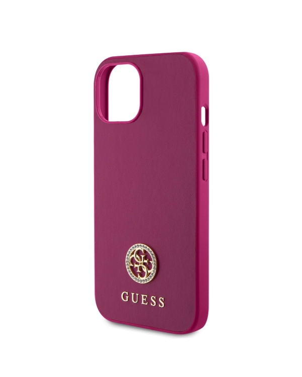 Guess PU 4G Strass Metal Logo Case for iPhone 15 Pink