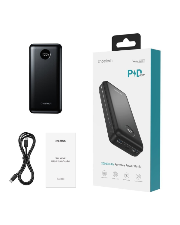 Choetech powerbank PD 45W 20000mAh черный (B653)