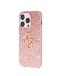 Guess PU Fixed Glitter 4G Metal Logo Case for iPhone 15 Pro Pink