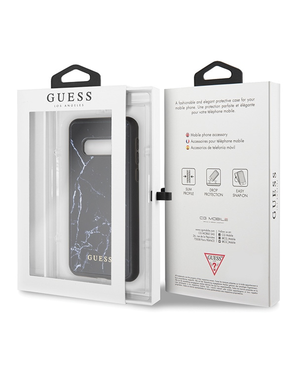 Guess GUHCS10LHYMABK S10e G970 czarny |black hard case Marble