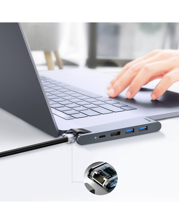 Baseus CAHUB-L0G 7 in 1 Приставка для MacBook | HDMI | 2 x USB 3.0 | USB-C | RJ45 | SD | Micro SD Thunderbolt C+