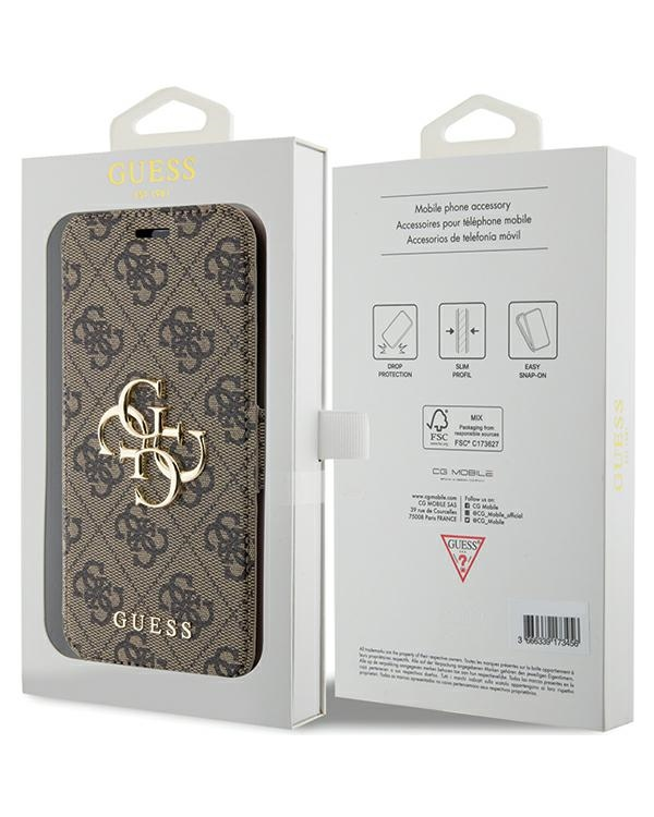 Guess GUBKP15S4GMGBR iPhone 15 | 14 | 13 6.1" brązowy|brown book 4G Metal Logo