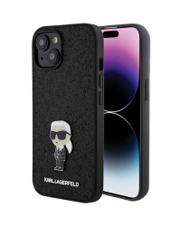 Karl Lagerfeld KLHCP15SGKNPSK iPhone 15 6.1" czarny|black hardcase Fixed Glitter Ikonik Logo Metal Pin