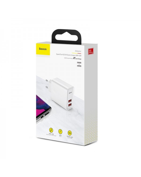 Baseus Speed CCFS-G02 Сетевое зарядное устройство 2 x USB / USB-C / 60W / 5A / Quick Charge 3.0 / Белое