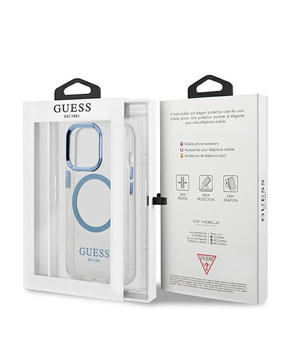 Guess GUHMP13XHTRMB iPhone 13 Pro Max 6,7" niebieski|blue hard case Metal Outline Magsafe