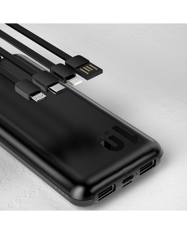 Dudao K6Pro Universal 10000mAh Power Bank with USB Cable, USB Type C, Lightning Black (K6Pro-black)