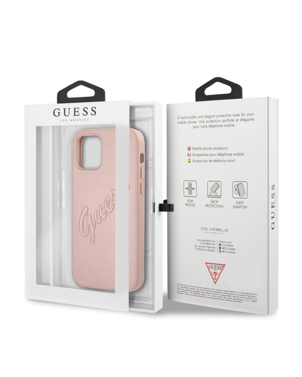 GUHCP12LRSAVSRG Guess PU Saffiano Vintage Script Case for iPhone 12 Pro Max Rose Gold