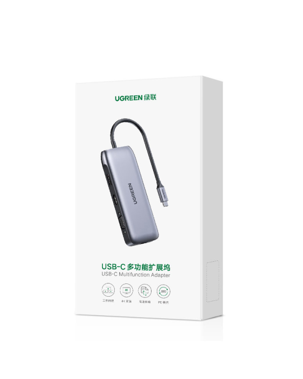 Ugreen multi-functional HUB 9in1 USB Type C - HDMI, DP, VGA, 2 x USB, RJ45 Ethernet, SD | TF card reader, USB Type C PD 100W gray (CM274)