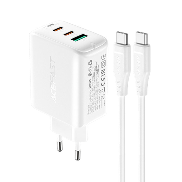Acefast 2in1 charger 2x USB Type C / USB 65W, PD, QC 3.0, AFC, FCP (set with cable) white (A13 white)