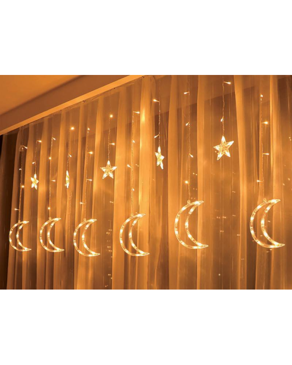 Светодиодный занавес MOON | Звезды и луны | теплый белый свет