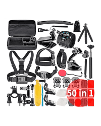 Набор аксессуаров Fusion 50 в 1 для экшн-камер / GoPro / HERO9 / Xiaomi YI / EKEN / OSMO / MountDog (EVA CASE) V2